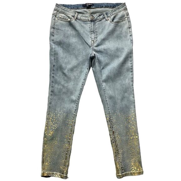 Denim 24/7 Womens Jeans sz 14W Light Wash Denim Gold Metallic Embellishment x28" - Picture 1 of 11